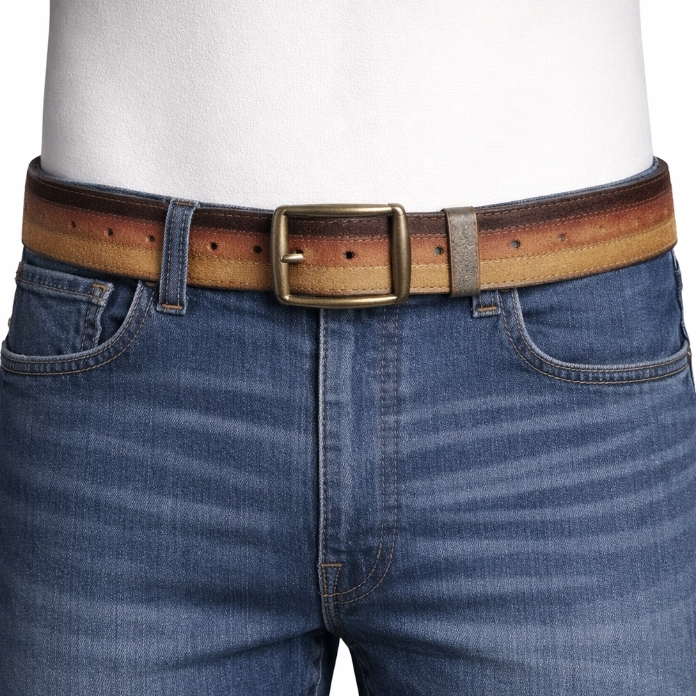 GAP Garrison Solid Brass Multicolor Suede Leather Belt Size: Medium / 36"